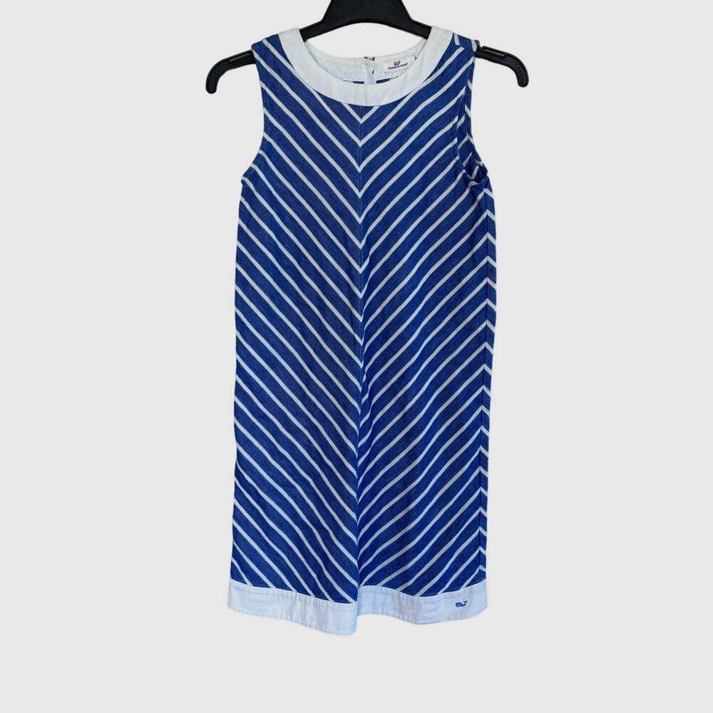 Vineyard Vines Girls Size 14 Linen Dress Blue White Striped Sleeveless